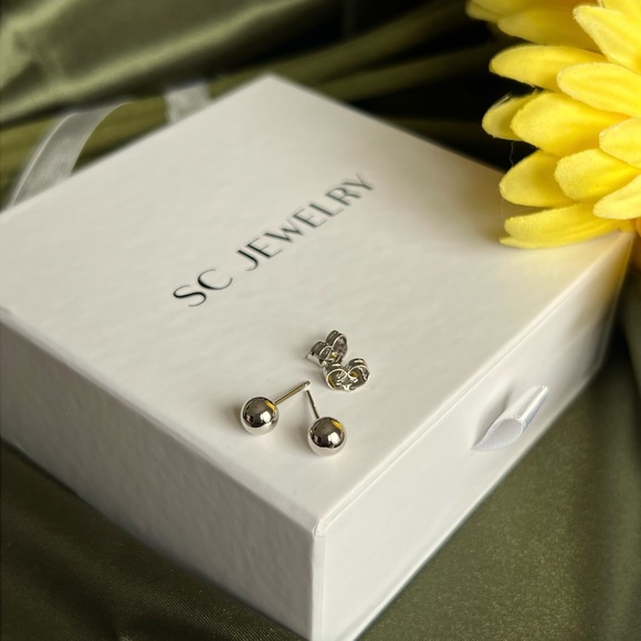 Stud Bead Ball 5mm Earrings Silver Tone Luxury Jewelry - Picture 7 of 13